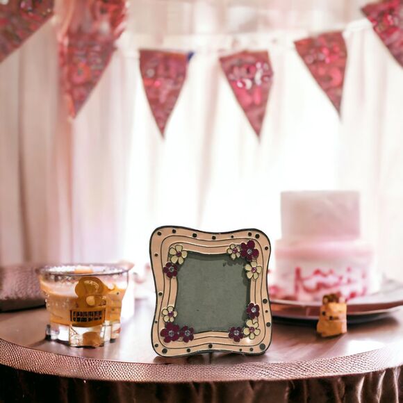 Vintage PINK ENAMEL & CRYSTALS Metal Square Picture Frame 3.5 x 3.5 picture - Picture 1 of 5